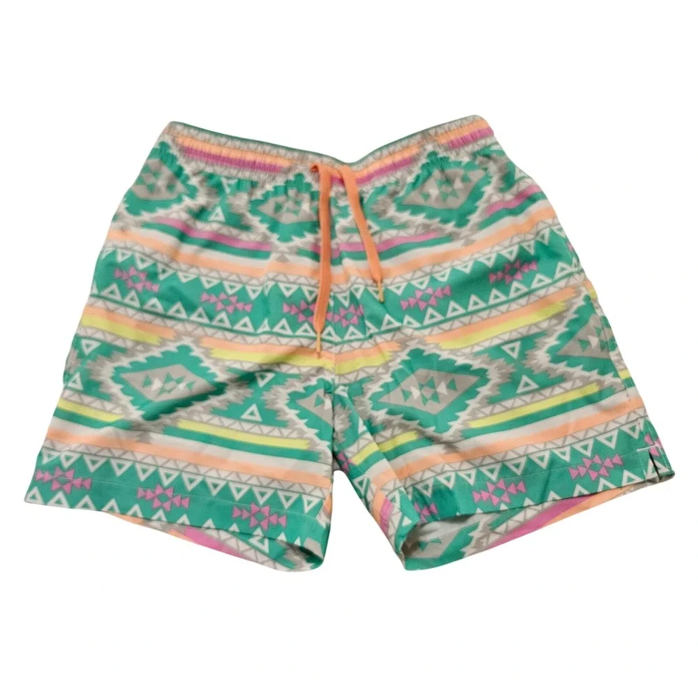 Chubbies Mens Swim Trunks Teal Pastel Neon Tribal Aztec Retro Print Sz S‎